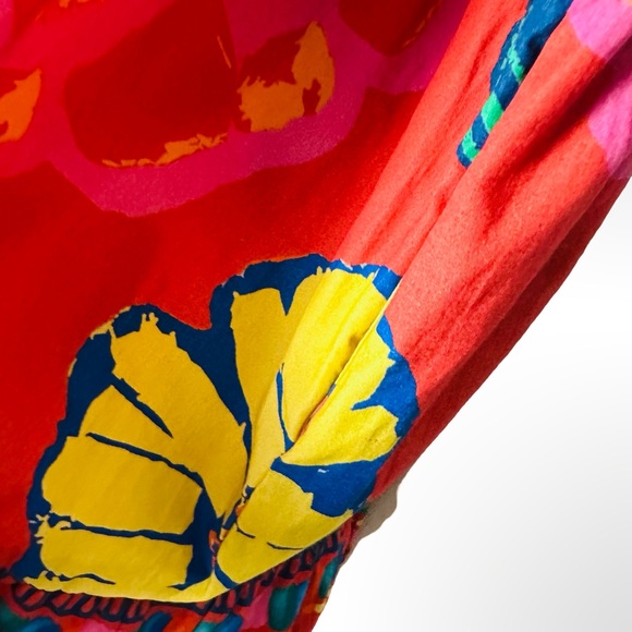 Maude Vivante Aria Dress Medium Red Floral Puff Sleeves Colorful Vacation Resort - Picture 7 of 13